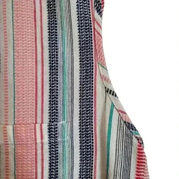 Max Studio Women's White/Pink/Navy/Aqua Striped Cotton Sleeveless Button Down To - Picture 8 of 11